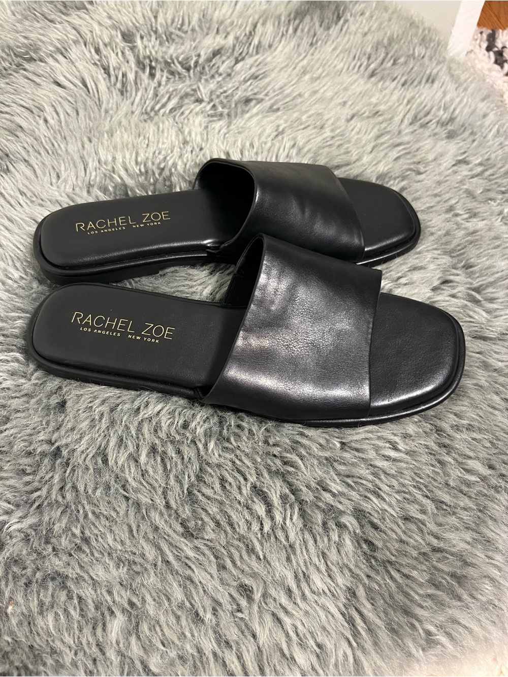 Rachel Zoe Black Leather Slide Sandals